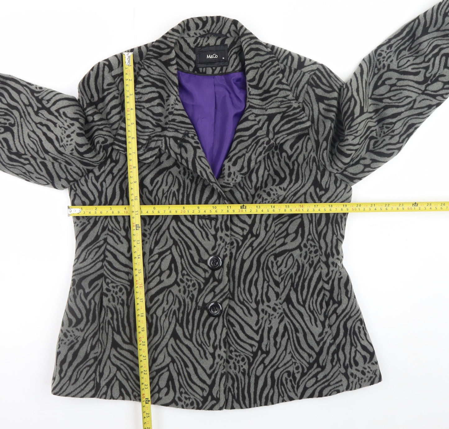 M&Co. Women Grey Animal Print Wool Blend Blazer Size 14