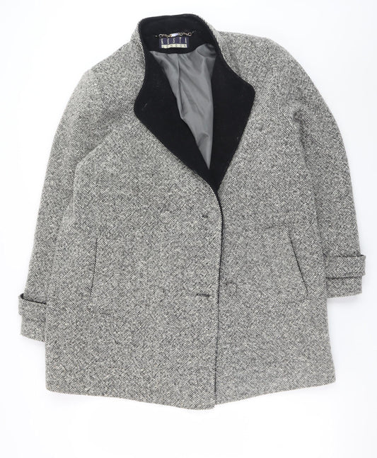 Kesta London Women's Grey Wool Blend Tweed Overcoat Size 14