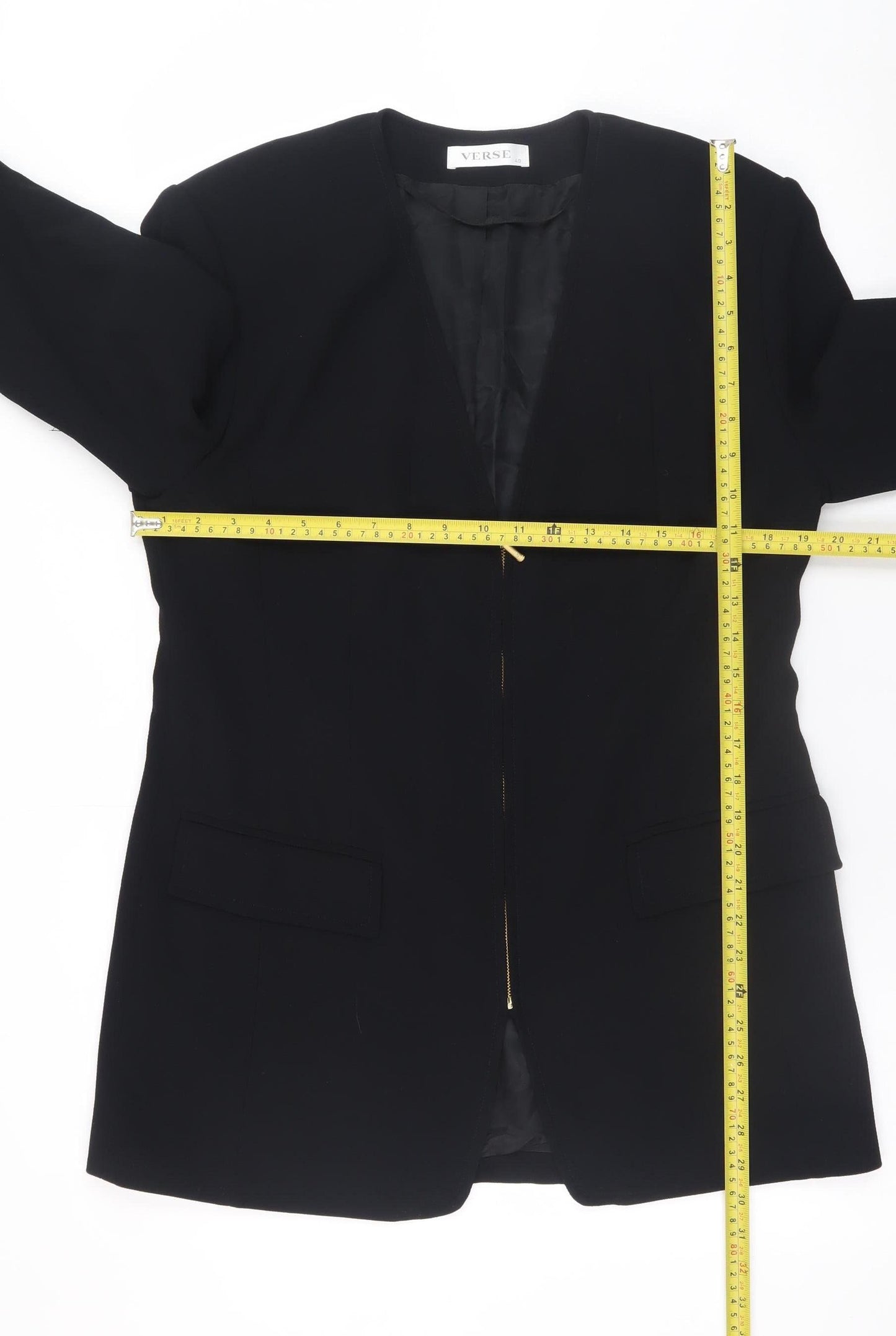 Verse Women’s Black Mid-Length Zip Blazer Jacket Size 12 Classic Workwear