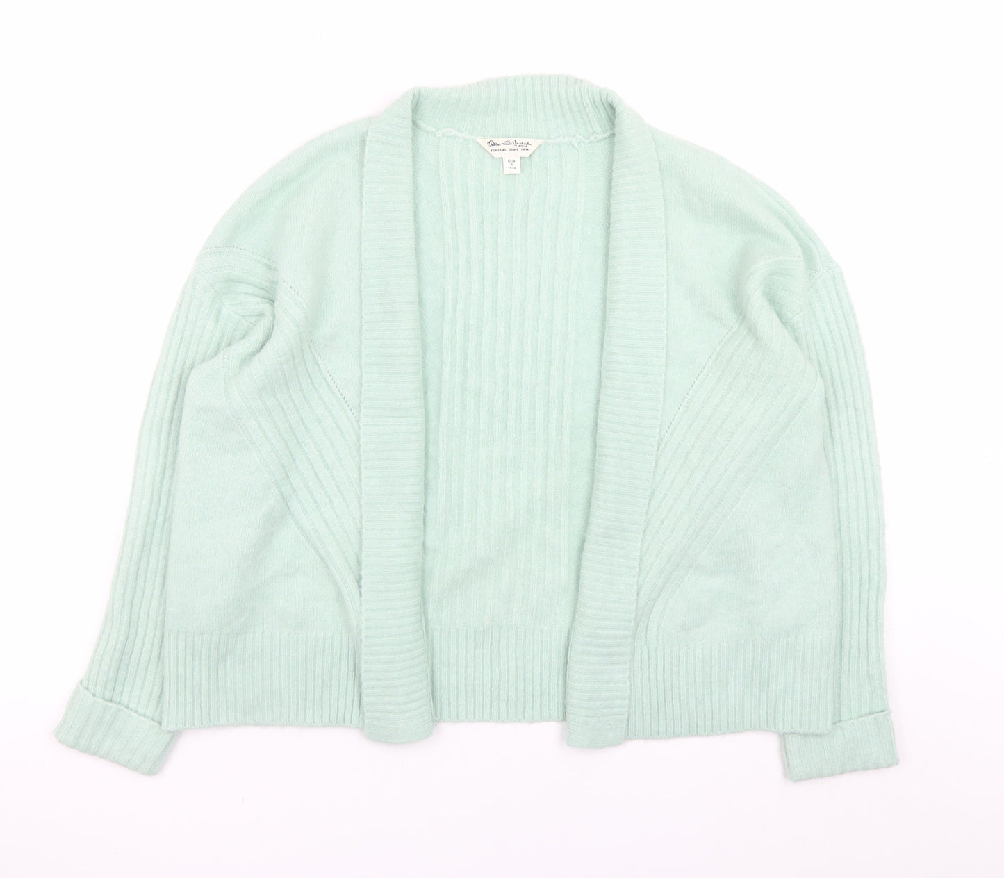 Miss Selfridge Women Green Ribbed Knit Cardigan Size M Open Front