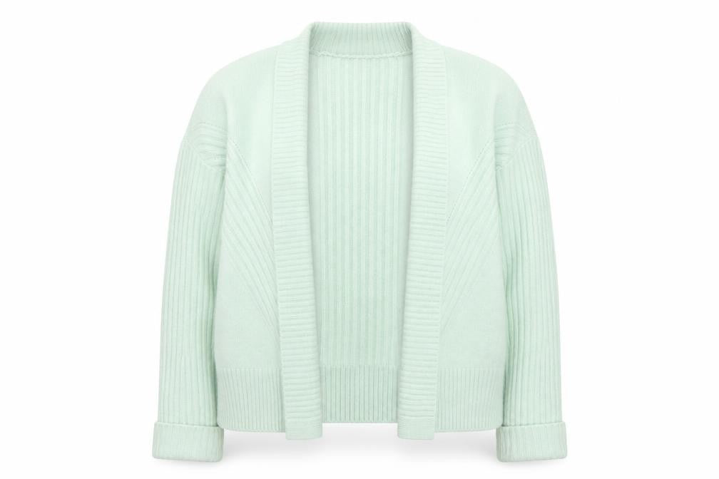 Miss Selfridge Women Green Ribbed Knit Cardigan Size M Open Front
