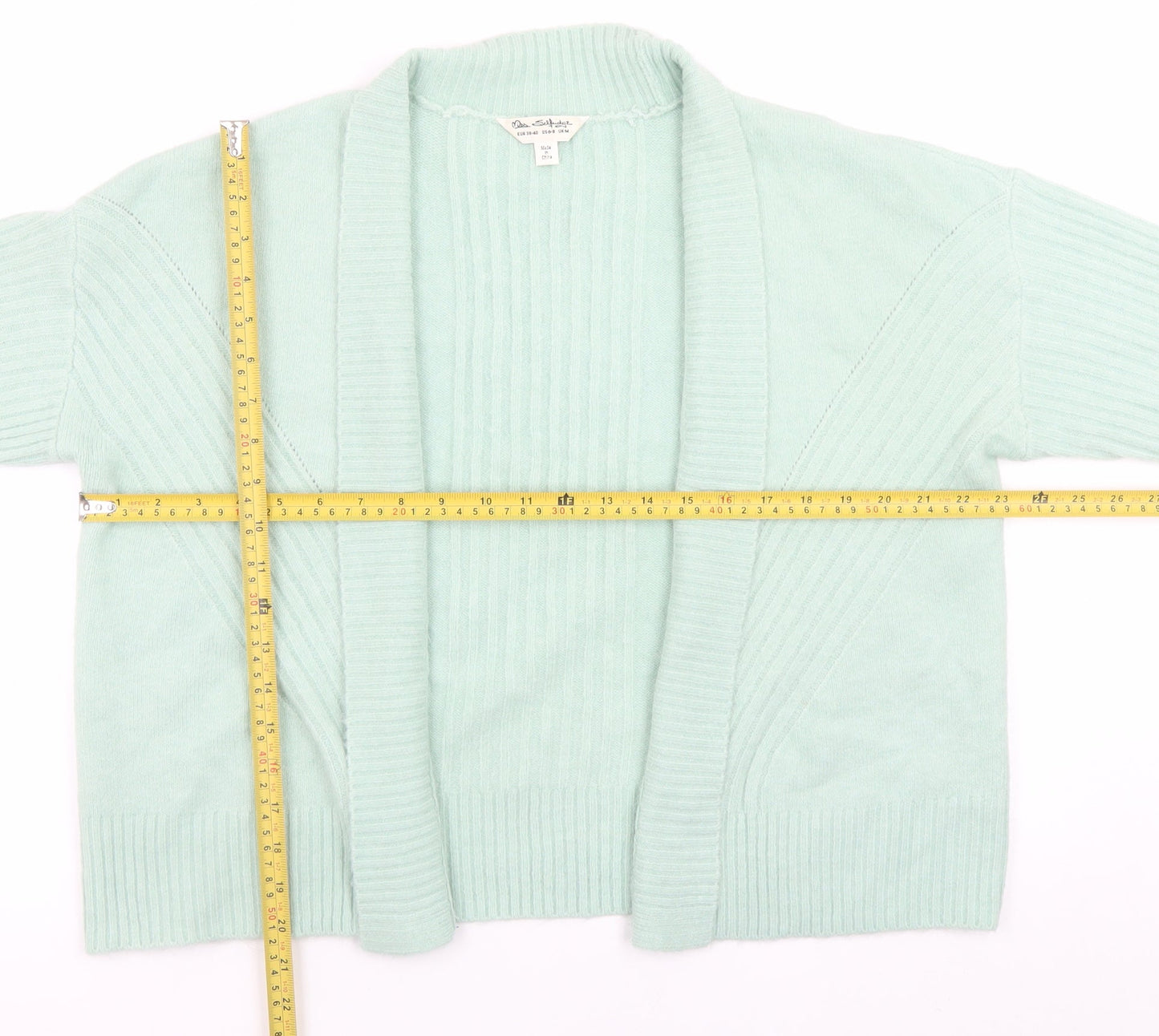 Miss Selfridge Women Green Ribbed Knit Cardigan Size M Open Front