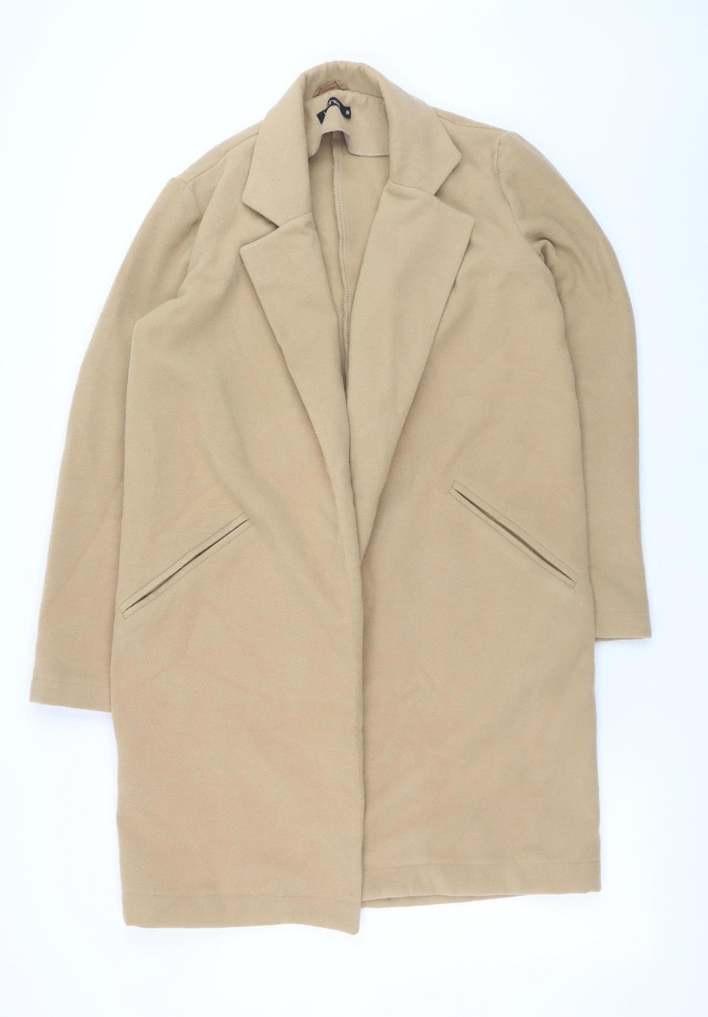 boohoo Women’s Beige Long Overcoat M Relaxed Fit Classic Style