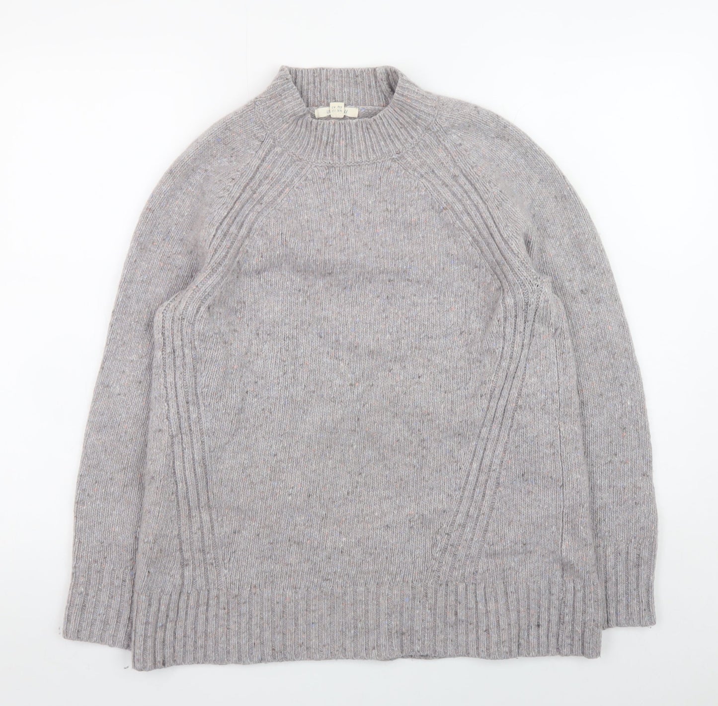 White Stuff Women’s Grey Wool Blend Chunky Knit Mock Neck Jumper UK 12