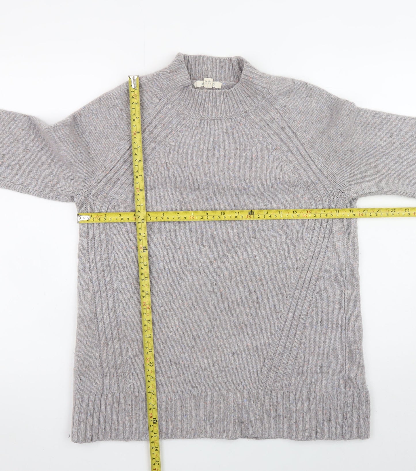 White Stuff Women’s Grey Wool Blend Chunky Knit Mock Neck Jumper UK 12
