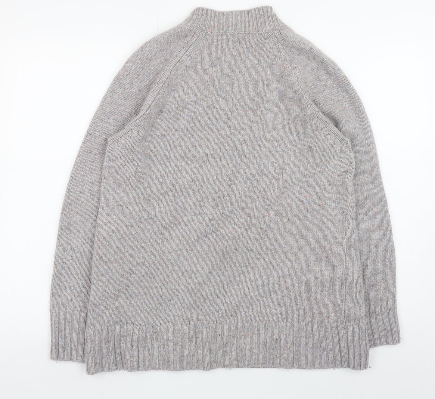 White Stuff Women’s Grey Wool Blend Chunky Knit Mock Neck Jumper UK 12