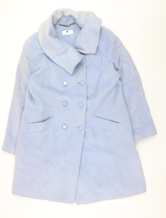 CC Women's Blue Wool Blend Mid-Length Overcoat Size 18