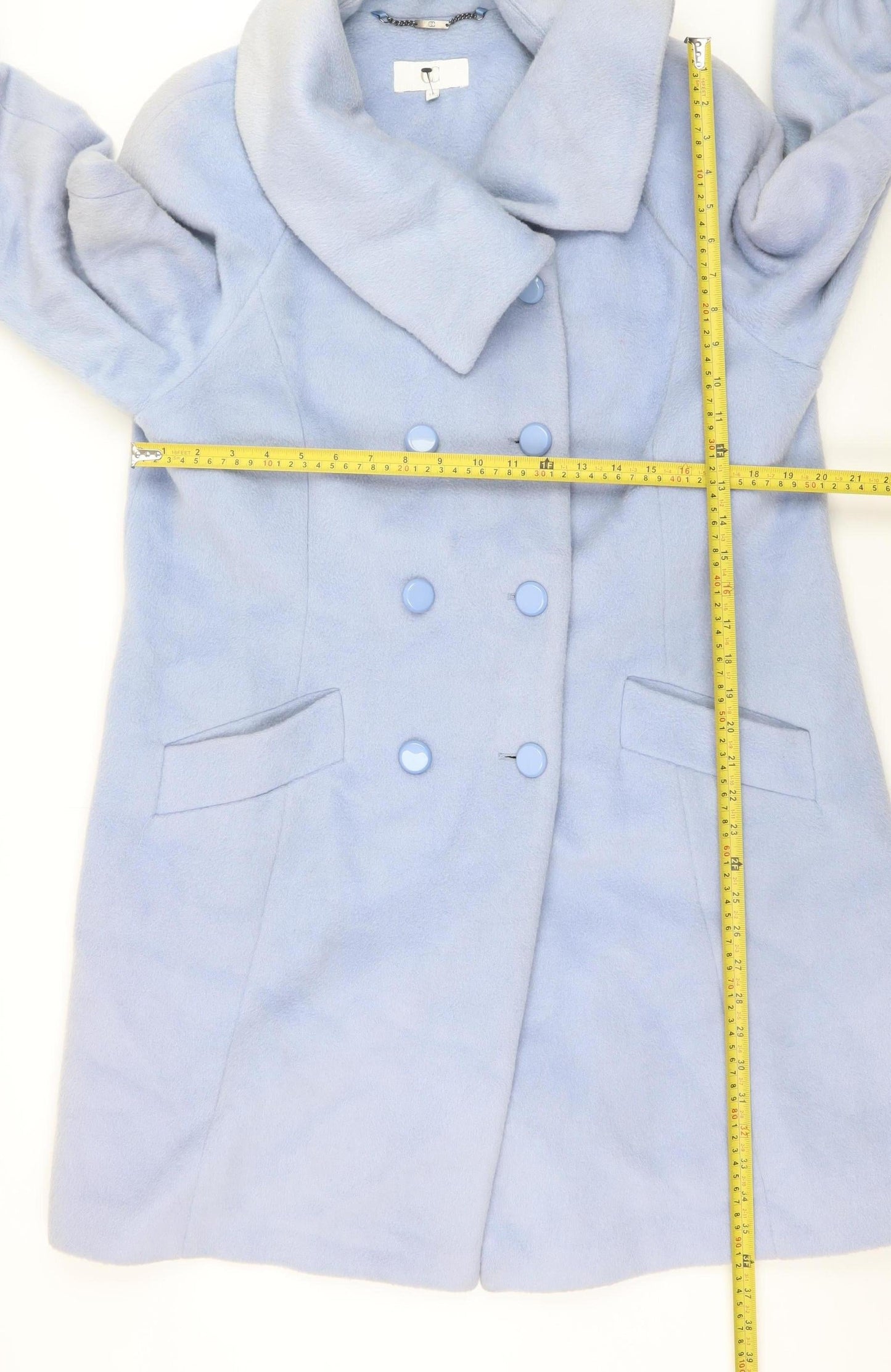 CC Women's Blue Wool Blend Mid-Length Overcoat Size 18