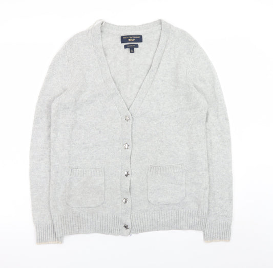 Paul Costelloe Women’s Grey Wool Blend Cardigan Size 14 V-Neck Knit