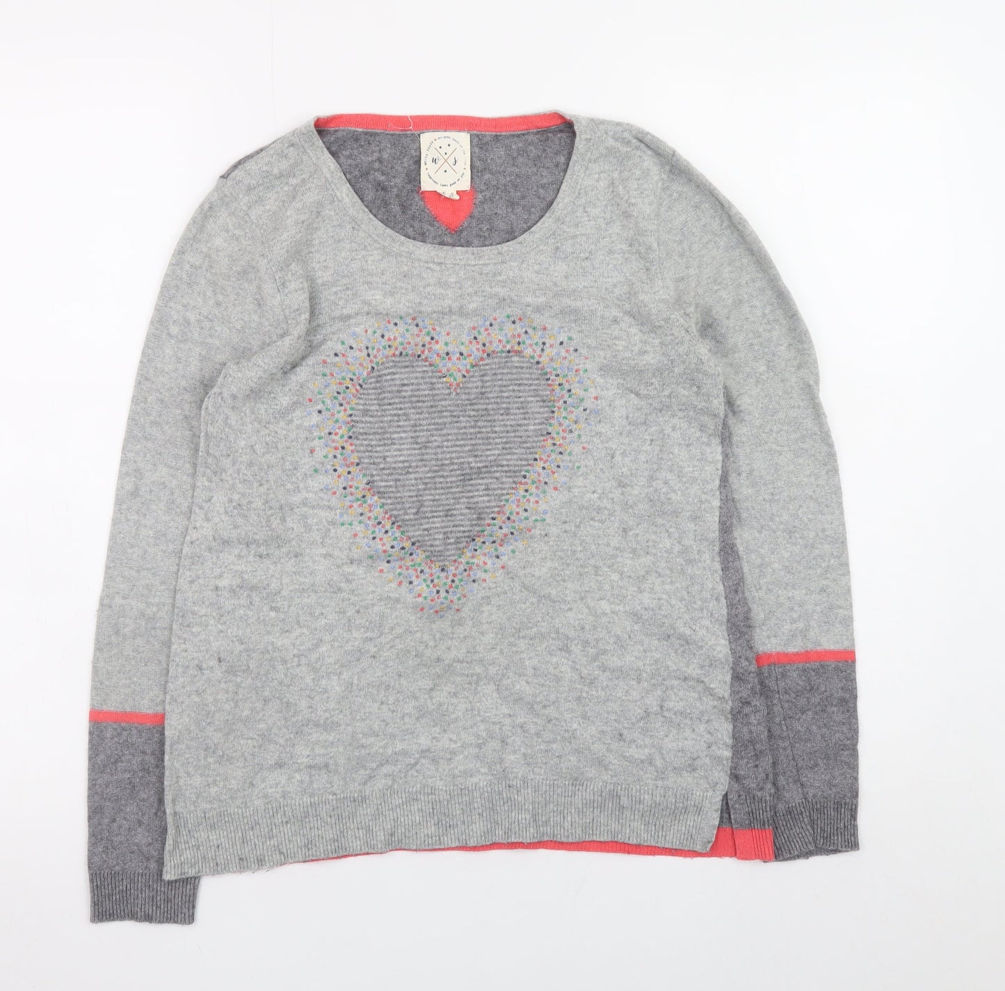White Stuff Women's Grey Heart Knit Pullover Jumper Size 8