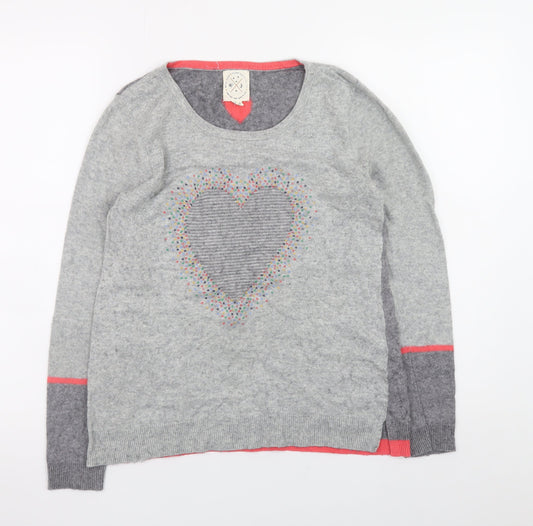 White Stuff Women's Grey Heart Knit Pullover Jumper Size 8