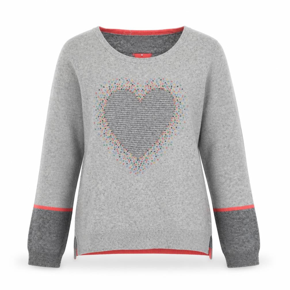 White Stuff Women's Grey Heart Knit Pullover Jumper Size 8
