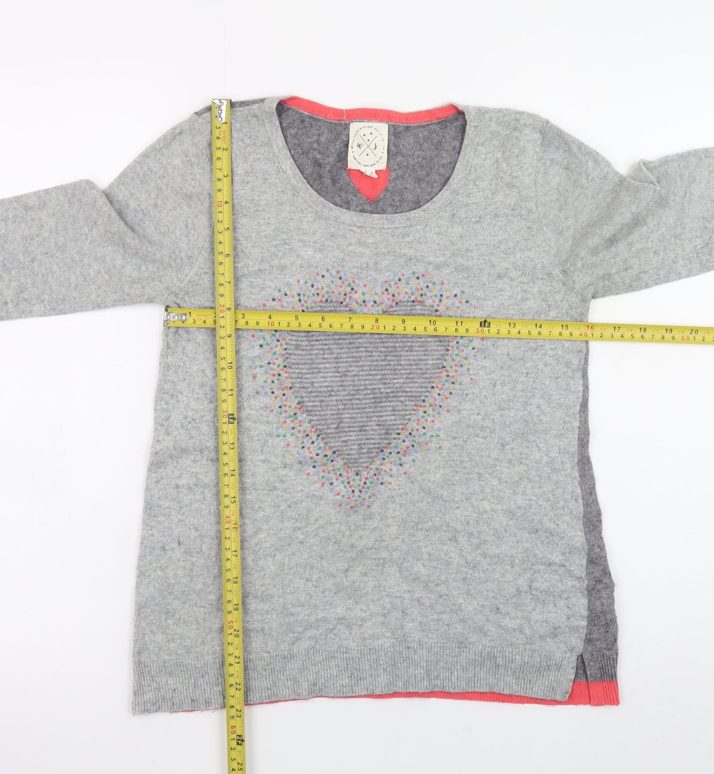 White Stuff Women's Grey Heart Knit Pullover Jumper Size 8