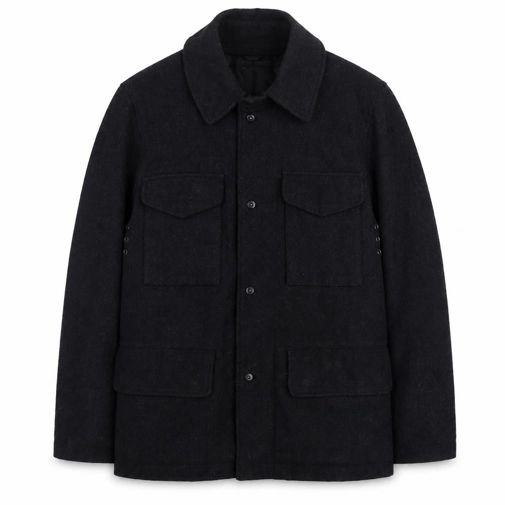 Cignal Men Black Wool Button Overcoat Jacket Medium Classic Style