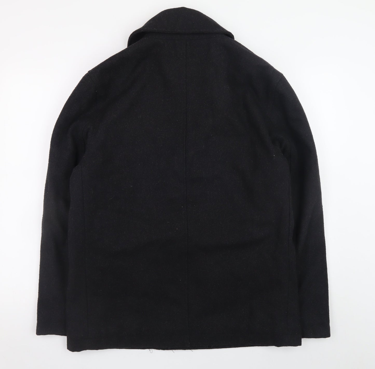 Cignal Men Black Wool Button Overcoat Jacket Medium Classic Style