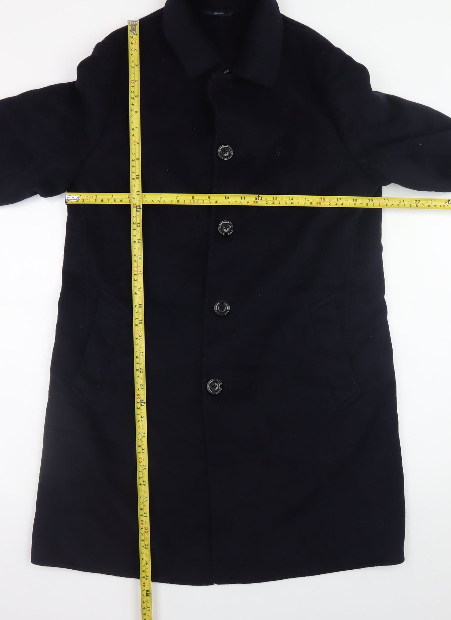 Mango Man Men's Black Wool Overcoat Size S Classic Lined Mid-Length