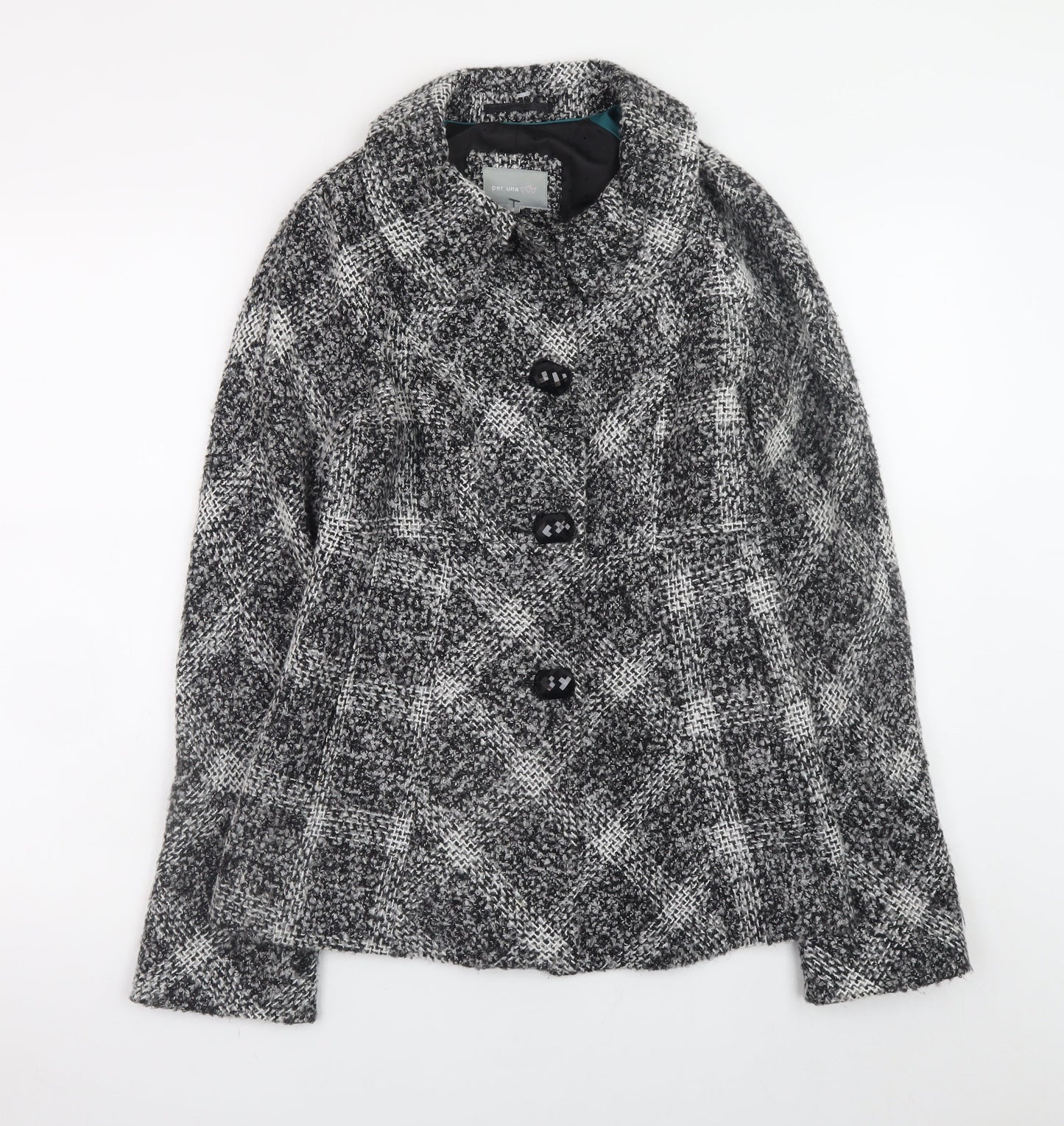 Marks and Spencer Per Una Women's Grey Check Wool Blend Short Coat Size 8