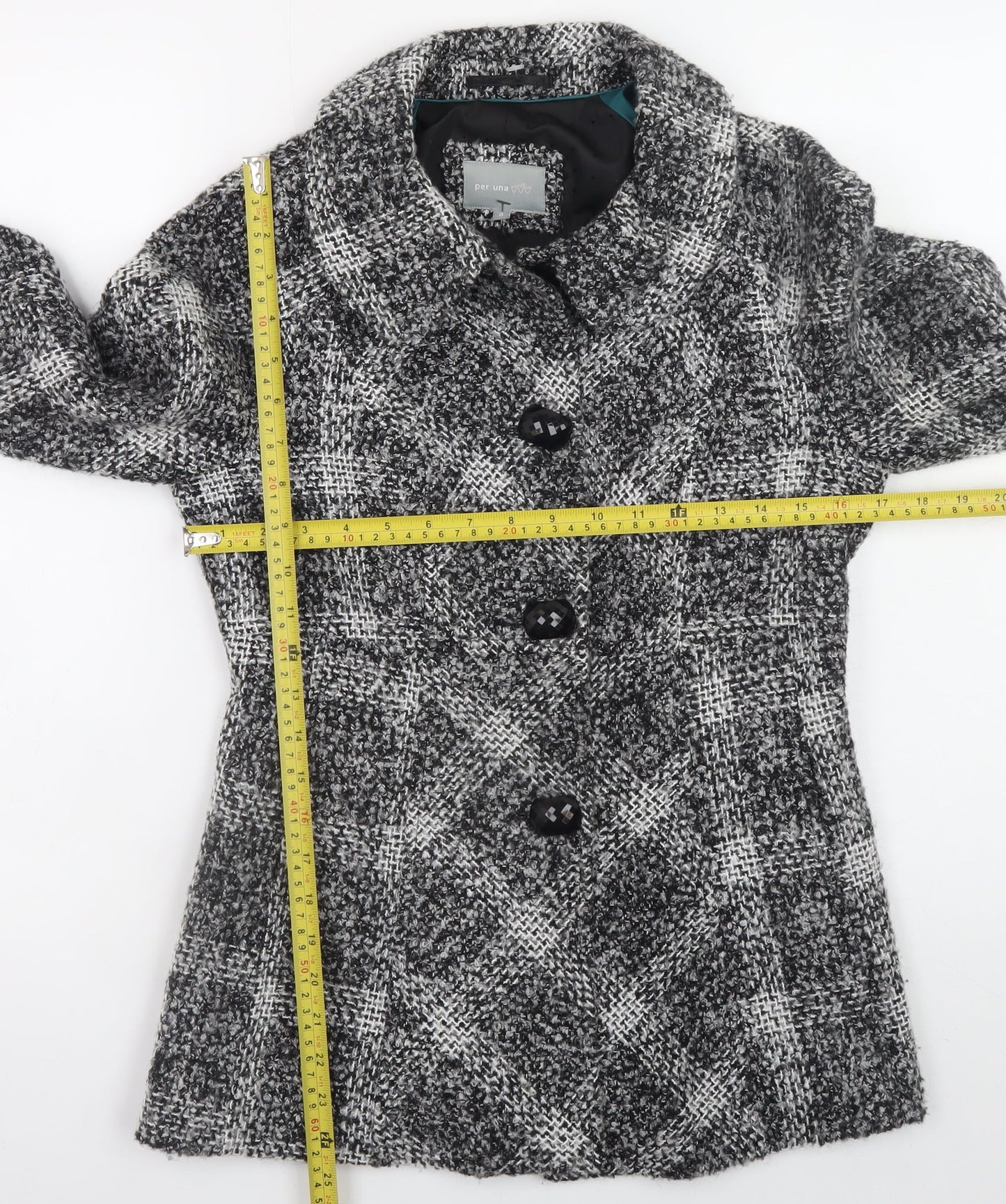 Marks and Spencer Per Una Women's Grey Check Wool Blend Short Coat Size 8