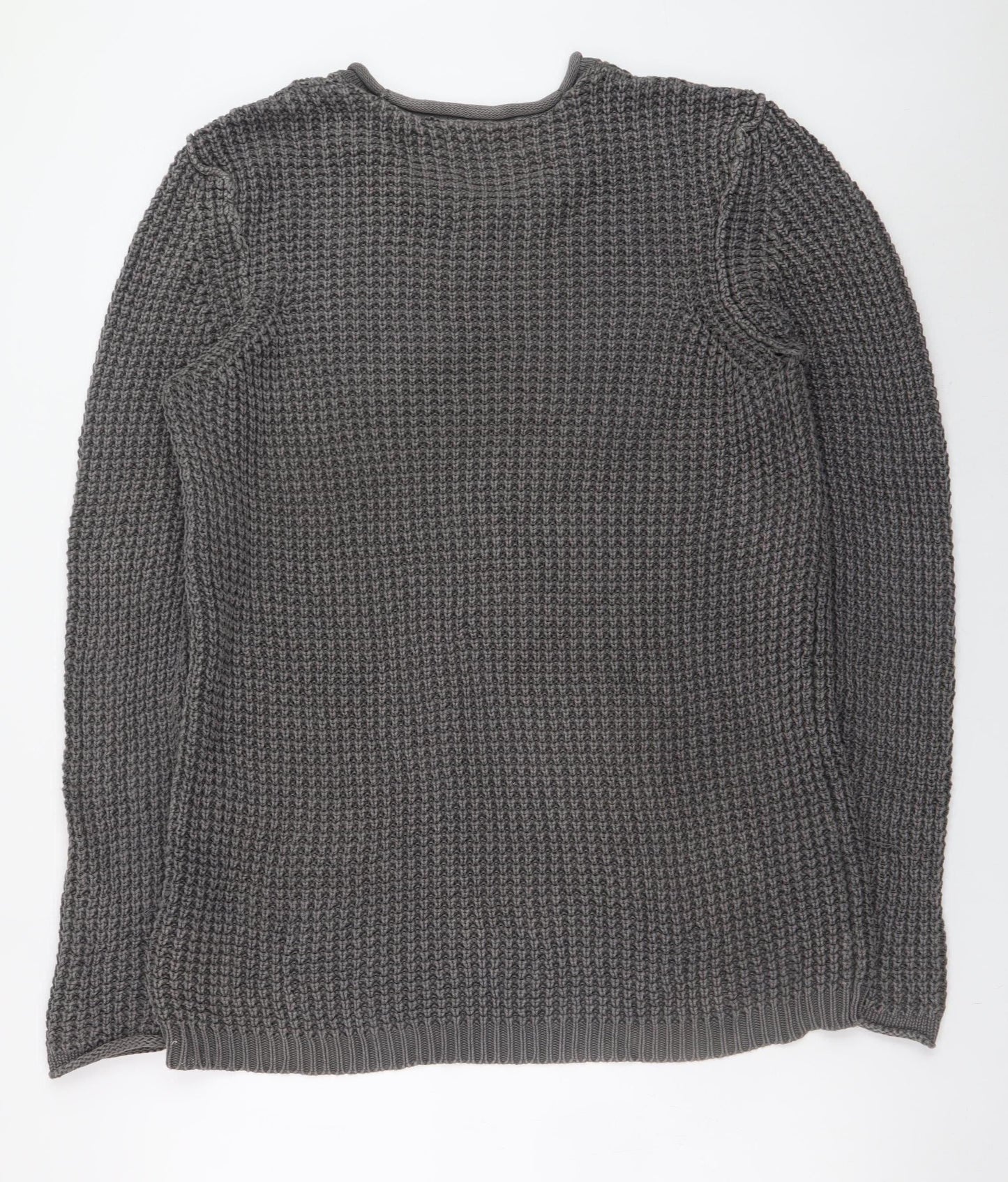 Replay Men's Grey Chunky Knit Crew Neck Cotton Jumper Size L