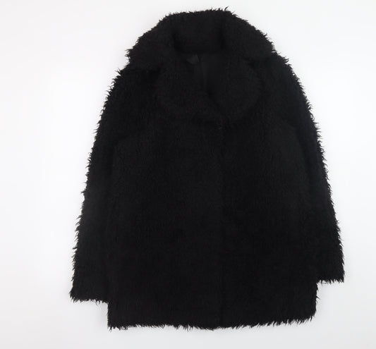 Topshop Women’s Black Faux Fur Long Overcoat Size 12
