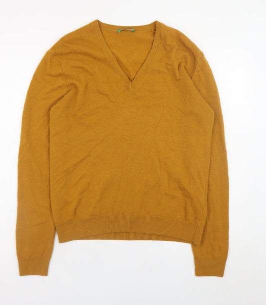 United Colors of Benetton Men’s Brown Wool V-Neck Jumper L