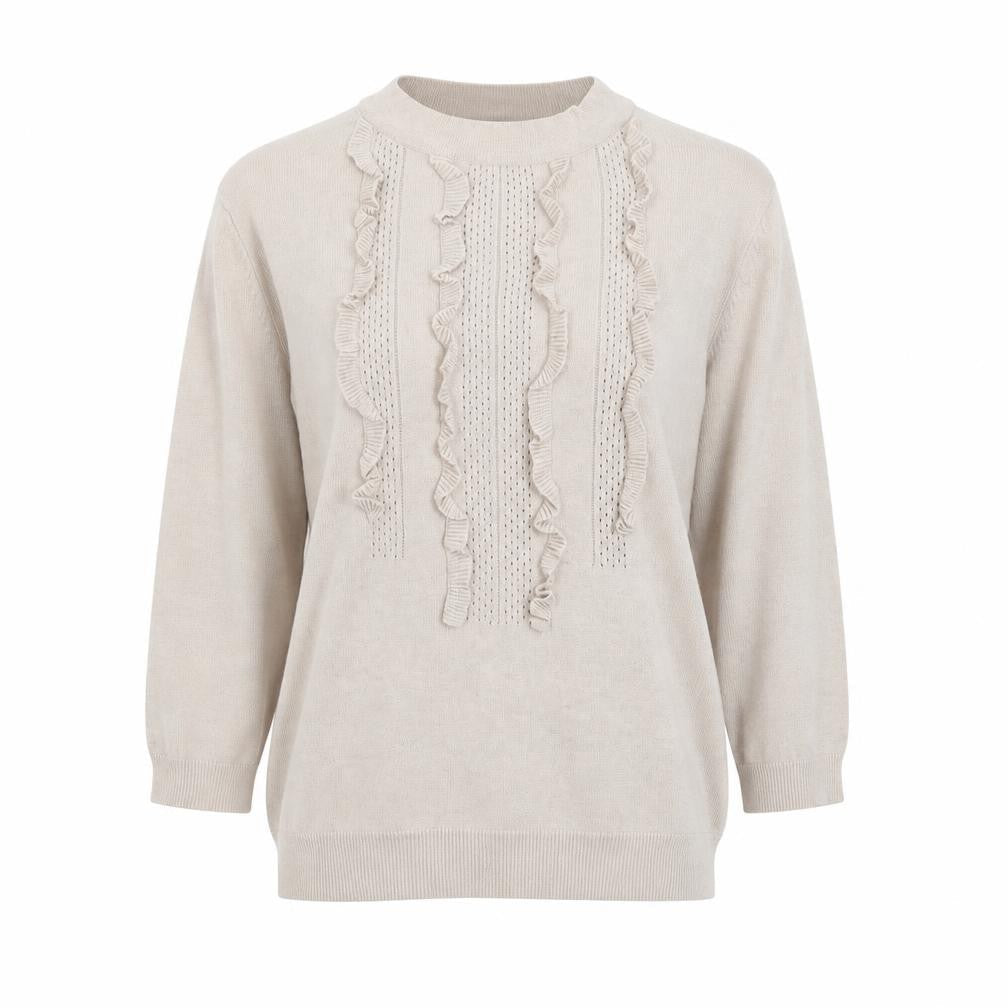 Warehouse Women Beige High Neck Ruffle Knit Jumper Size M
