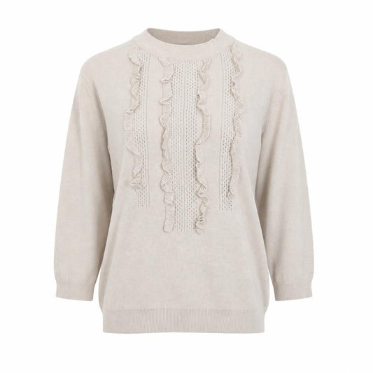 Warehouse Women Beige High Neck Ruffle Knit Jumper Size M