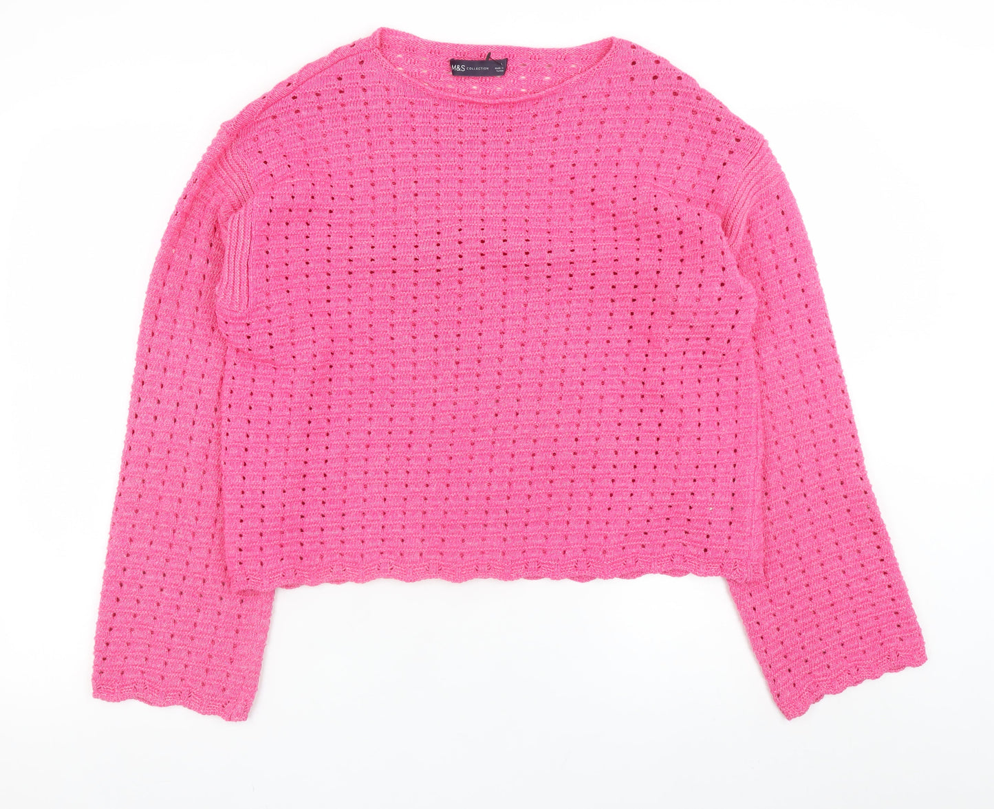 Marks and Spencer Women’s Pink Open-Knit Cotton Blend Jumper Size L