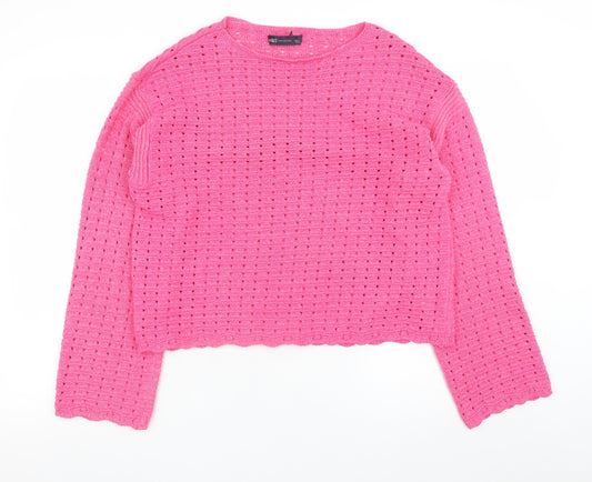 Marks and Spencer Women’s Pink Open-Knit Cotton Blend Jumper Size L