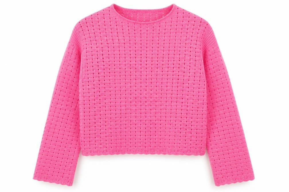 Marks & Spencer Women’s Pink Open-Knit Cotton Blend Jumper Size L