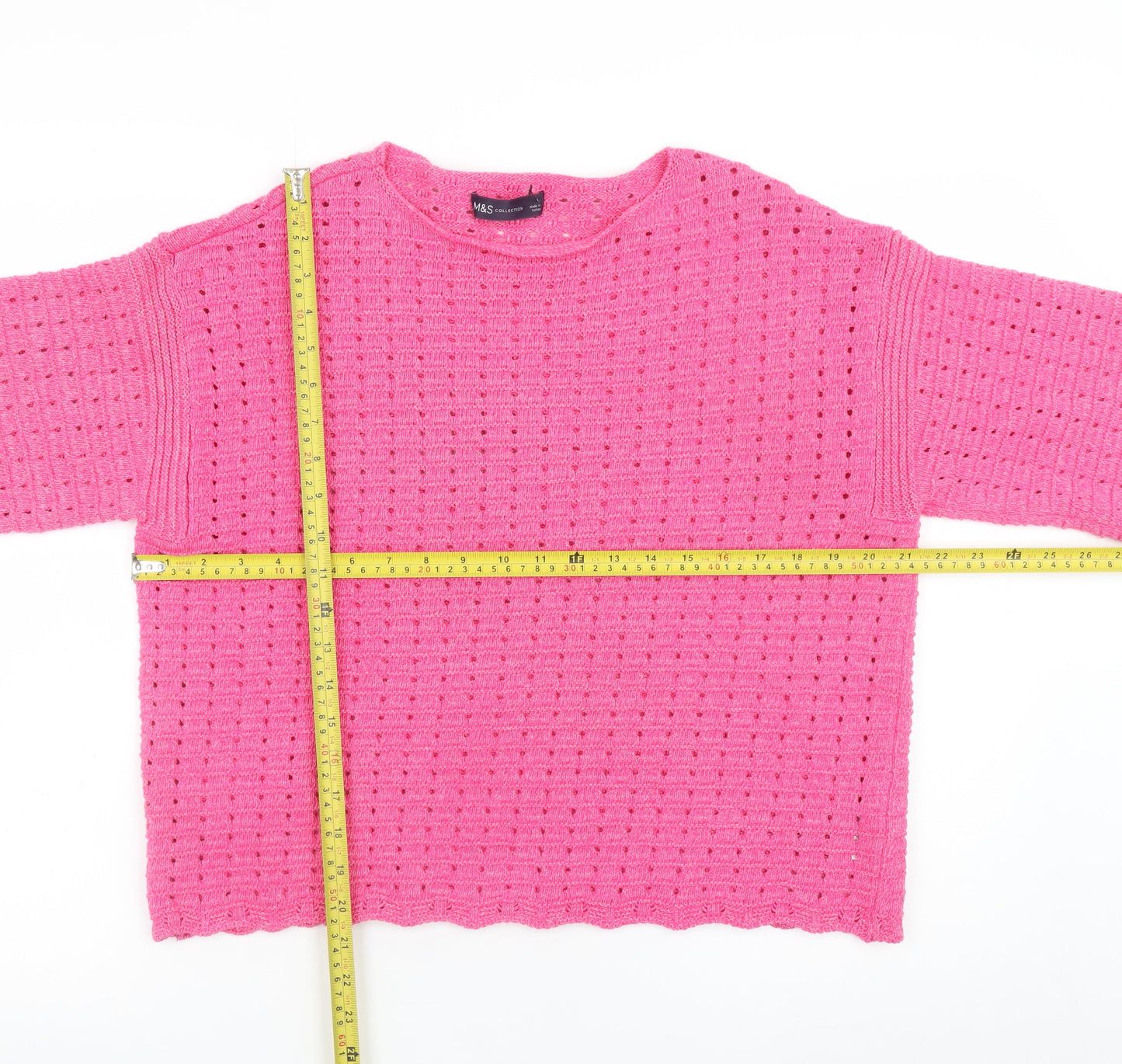 Marks and Spencer Women’s Pink Open-Knit Cotton Blend Jumper Size L