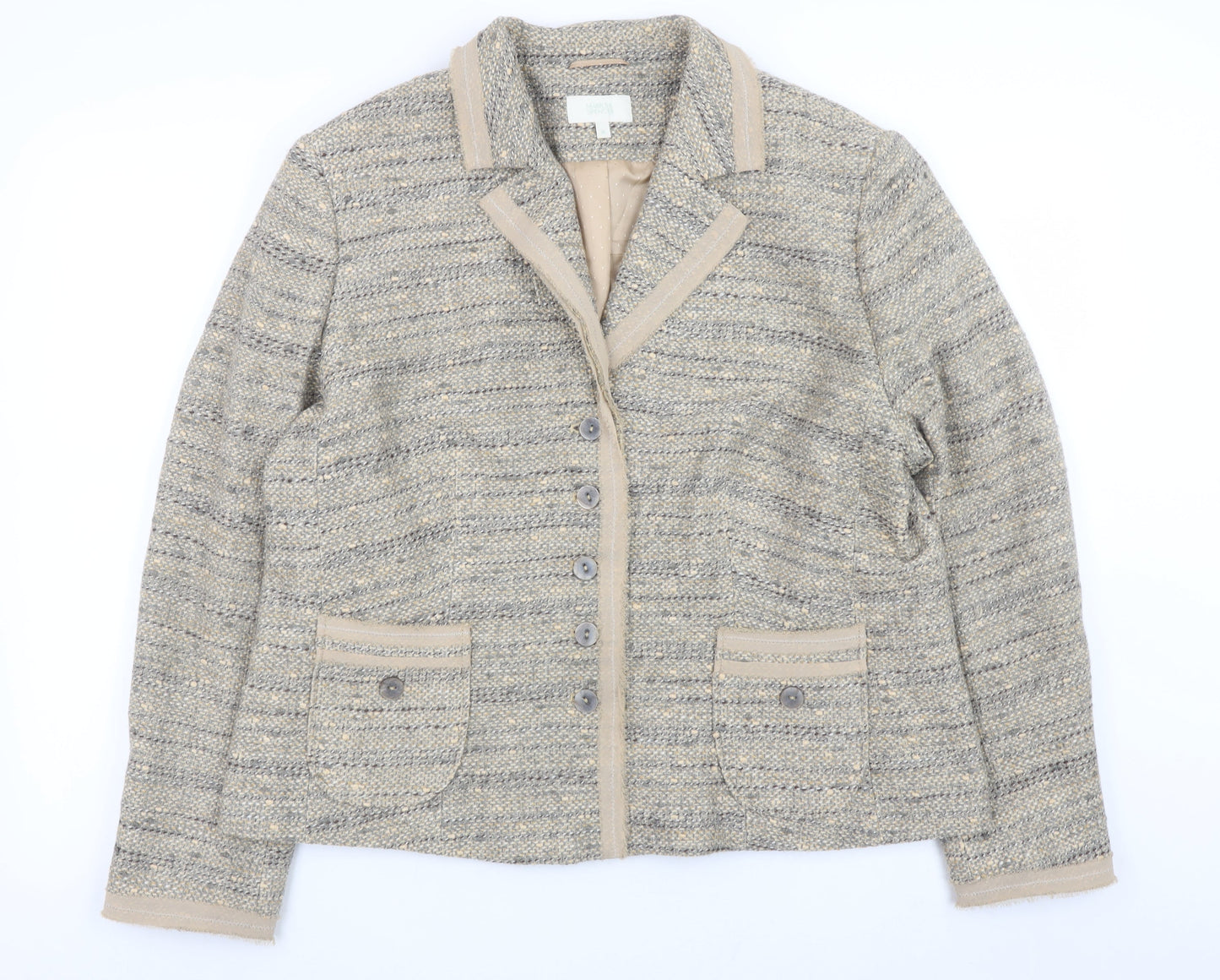 Marks and Spencer Women Beige Tweed Cardigan Jacket UK 20 Classic Fit