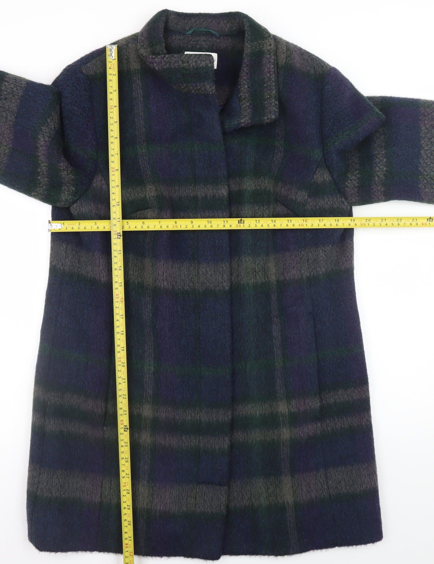 Marks and Spencer Women’s Multicoloured Wool Blend Plaid Overcoat UK 12