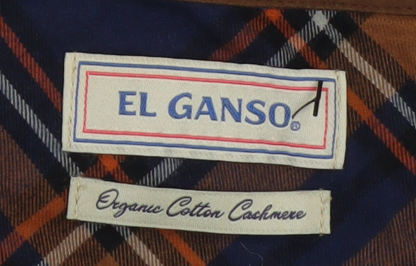 El Ganso Men's Blue 2XL Cotton Cashmere V-Neck Jumper with Elbow Patches