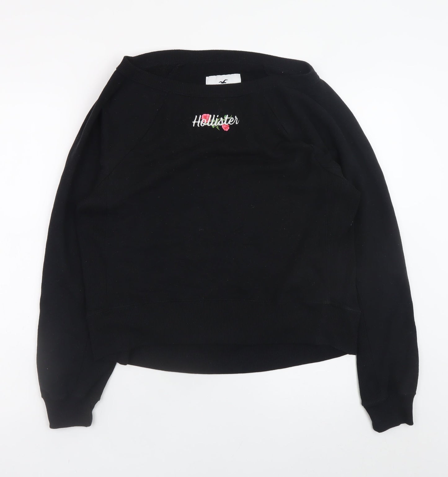 Hollister Women Black Small Pullover Sweatshirt Embroidered Logo