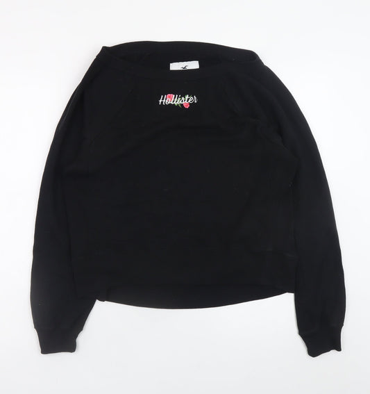Hollister Women Black Small Pullover Sweatshirt Embroidered Logo