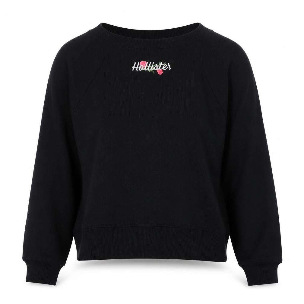Hollister Women Black Small Pullover Sweatshirt Embroidered Logo