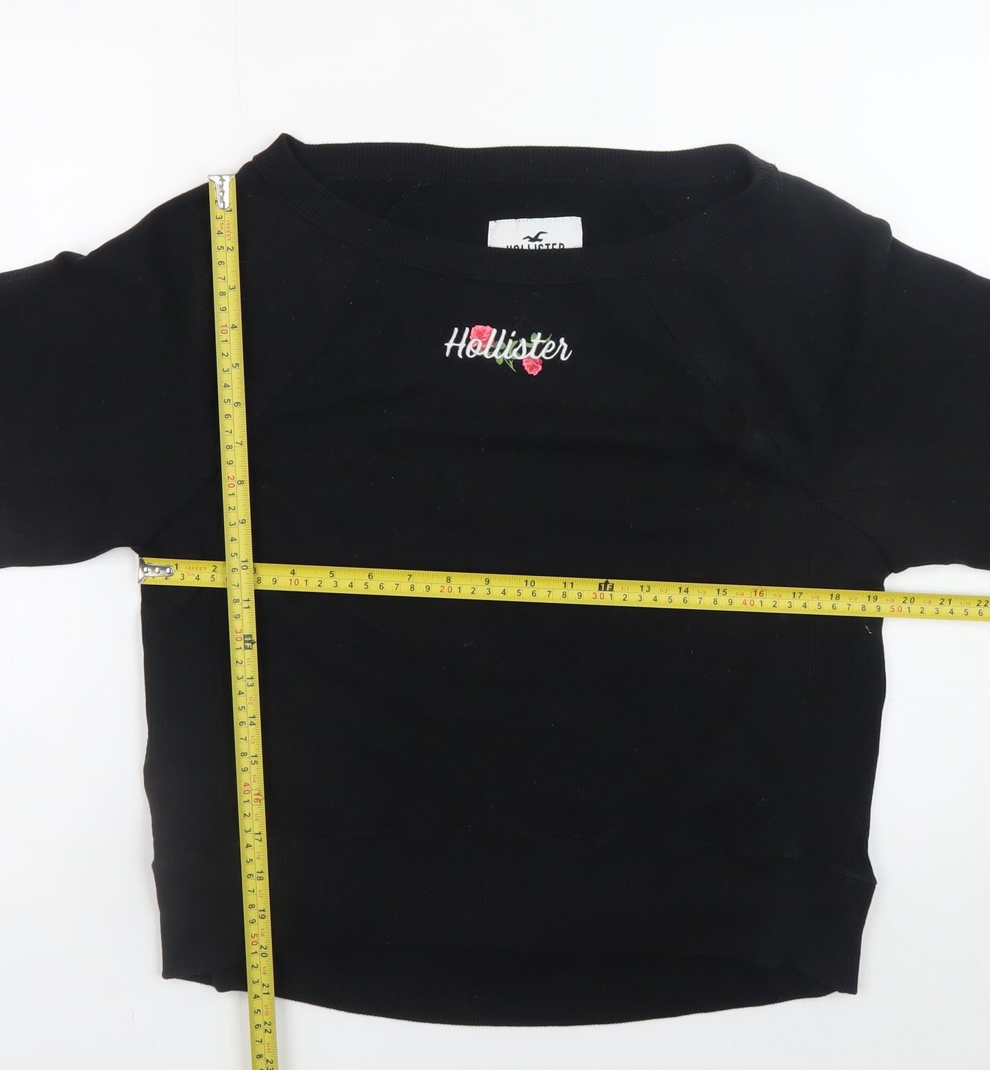 Hollister Women Black Small Pullover Sweatshirt Embroidered Logo