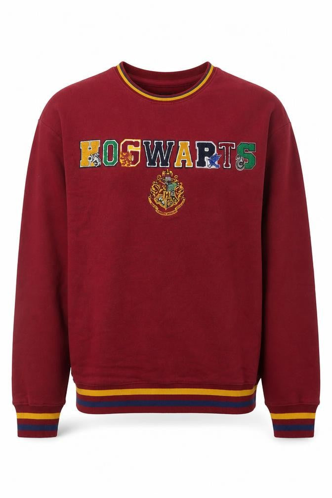 Harry Potter Men's Red Hogwarts Embroidered Sweatshirt Size S