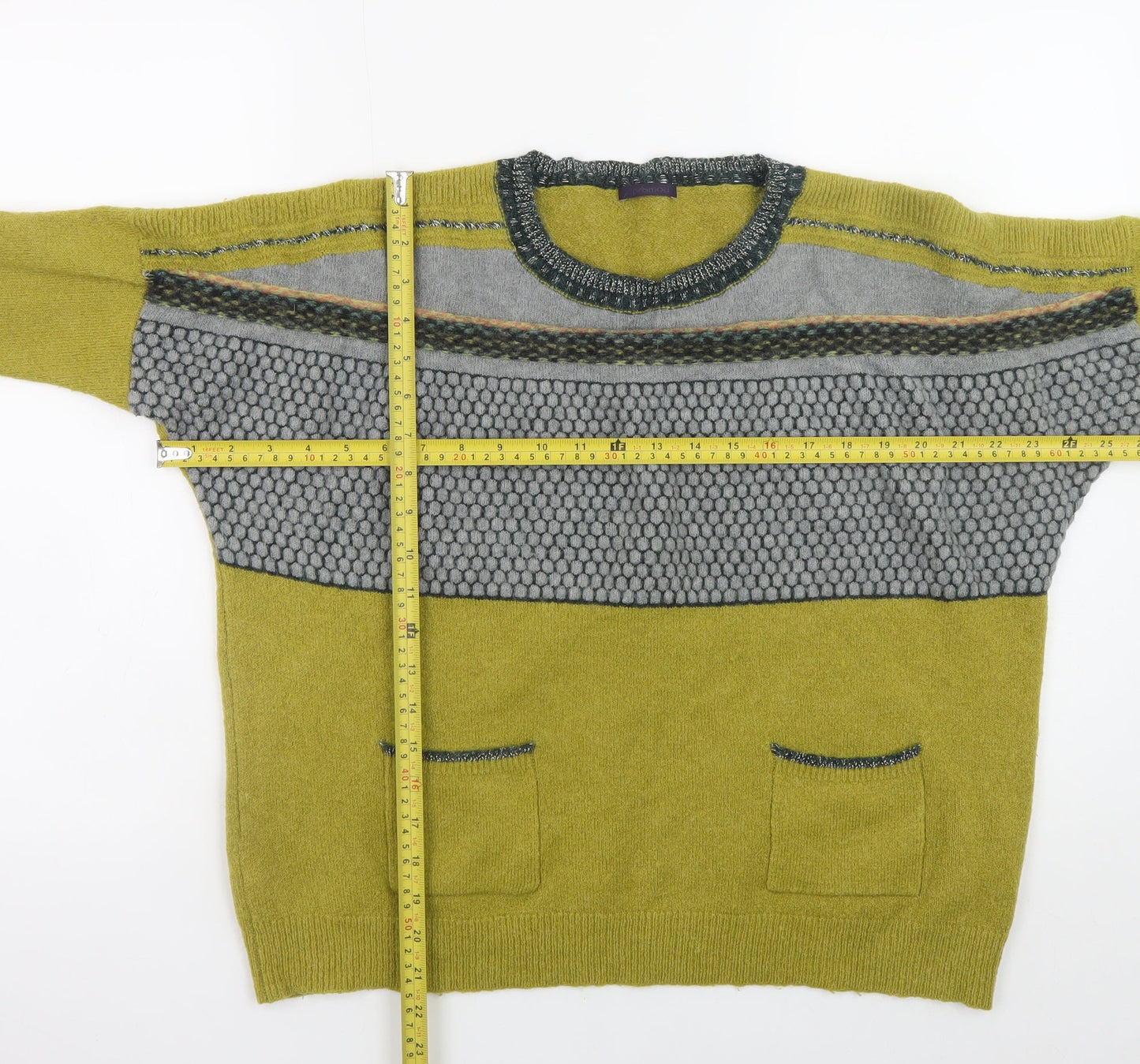Promod Women’s Green Grey Wool Blend Pullover Jumper Size L