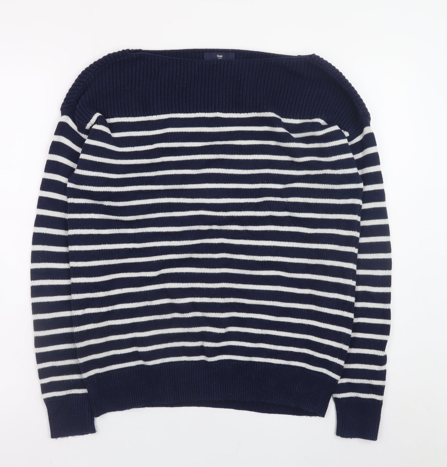 Gap Women’s Blue Striped Cotton Boat Neck Jumper Size S
