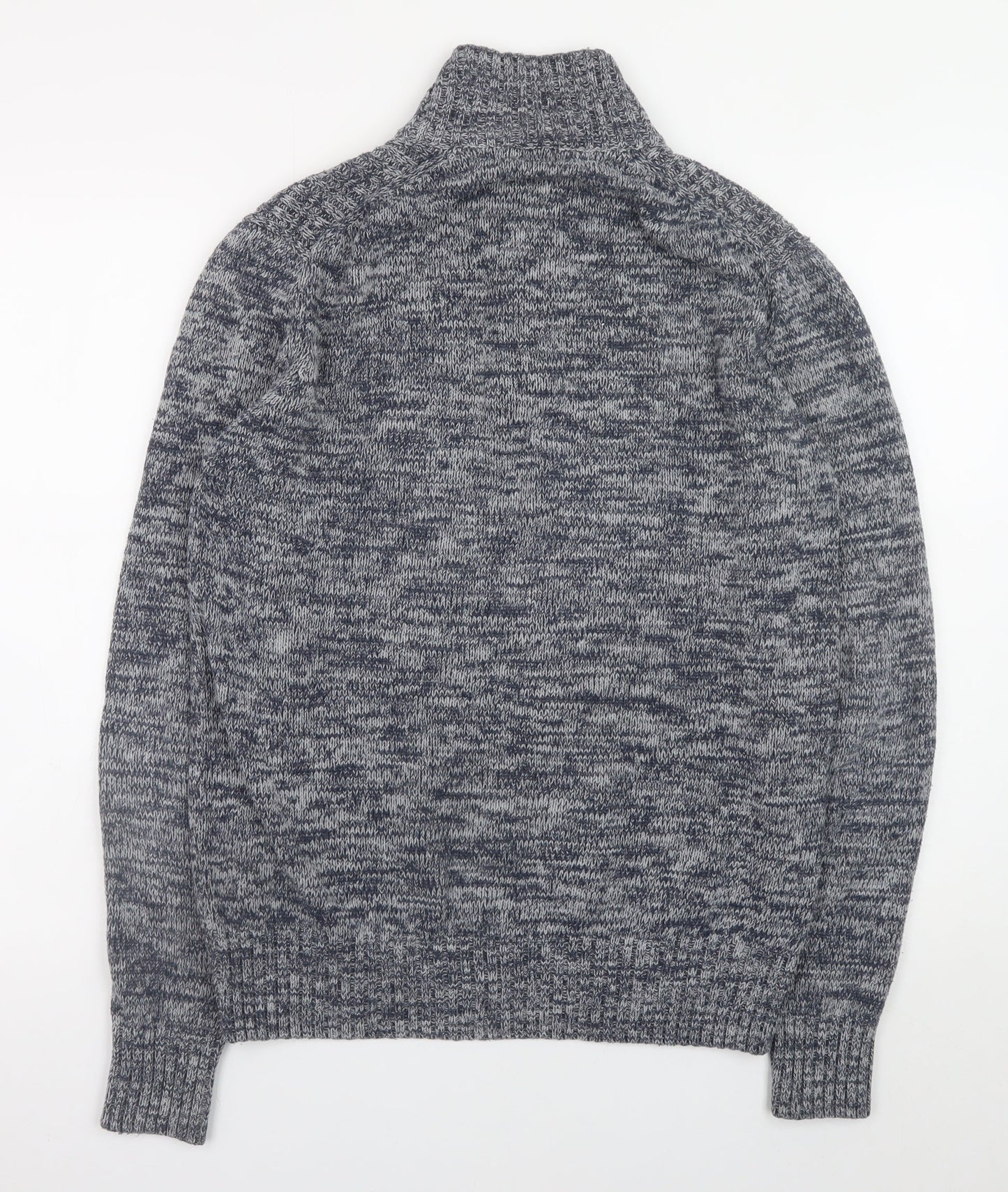 Identic Men Grey Chunky-Knit Henley Jumper M High Neck Casual