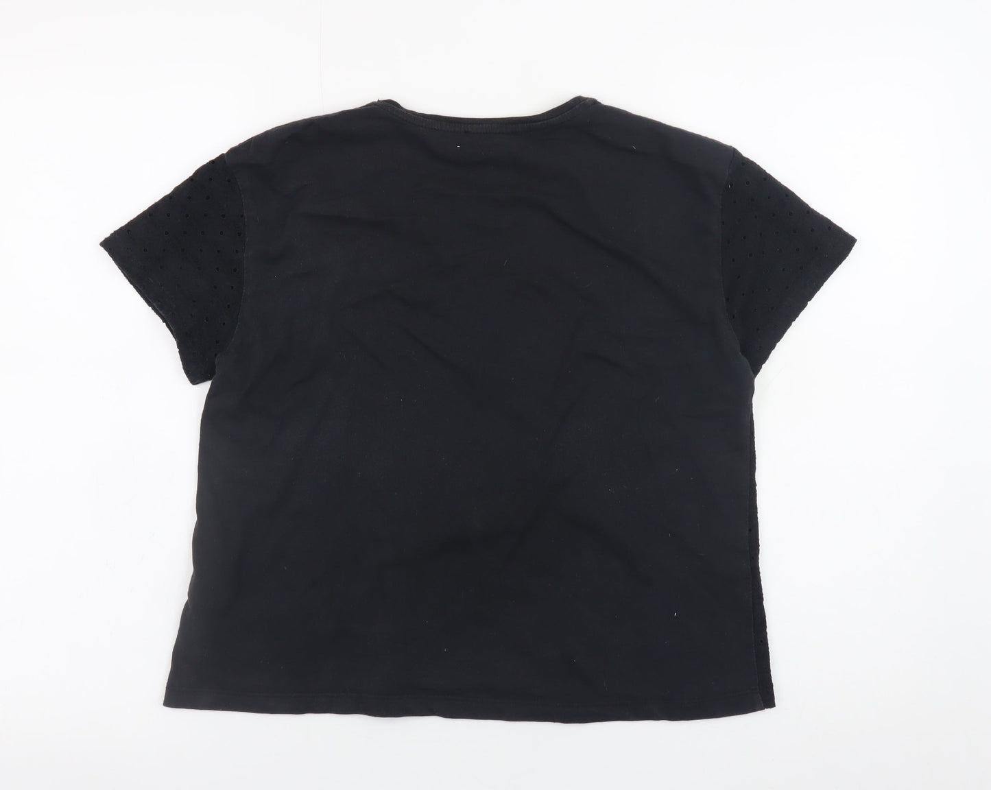 New Look Women Black Short Sleeve Basic Crew Neck T-Shirt Size 14