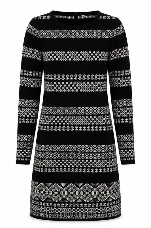 Monsoon Women’s Black Fair Isle Knit Shift Dress Size S