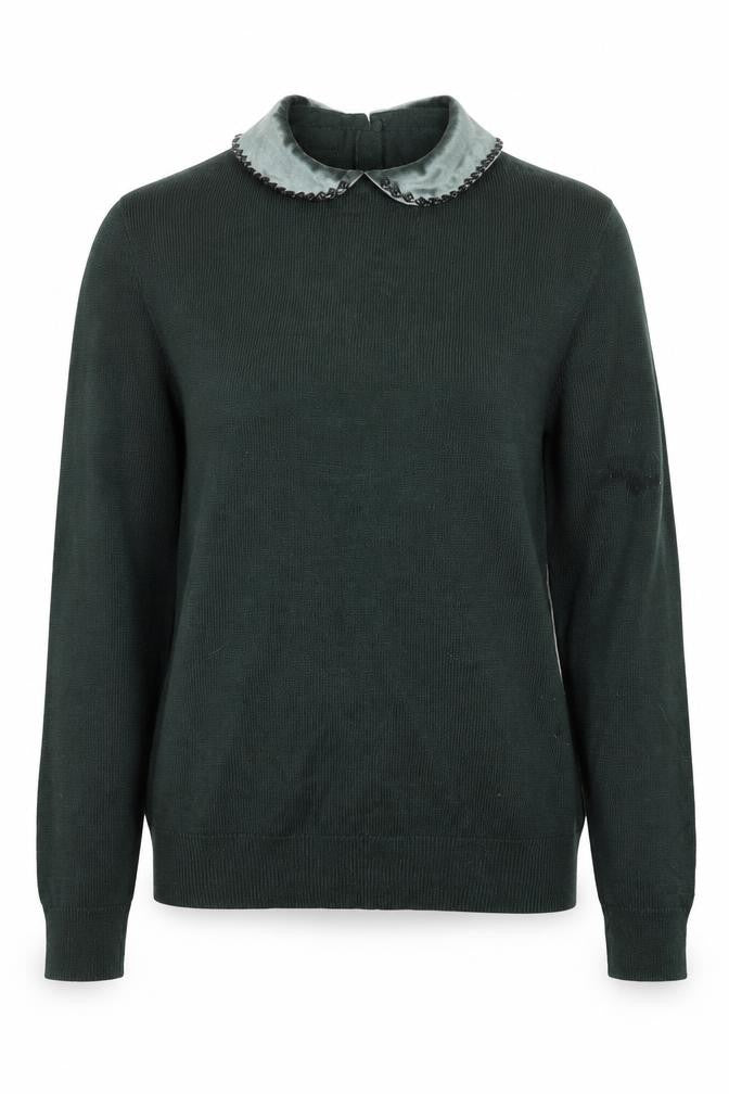 Laura Ashley Women's Green UK 8 Jumper with Velvet Collar