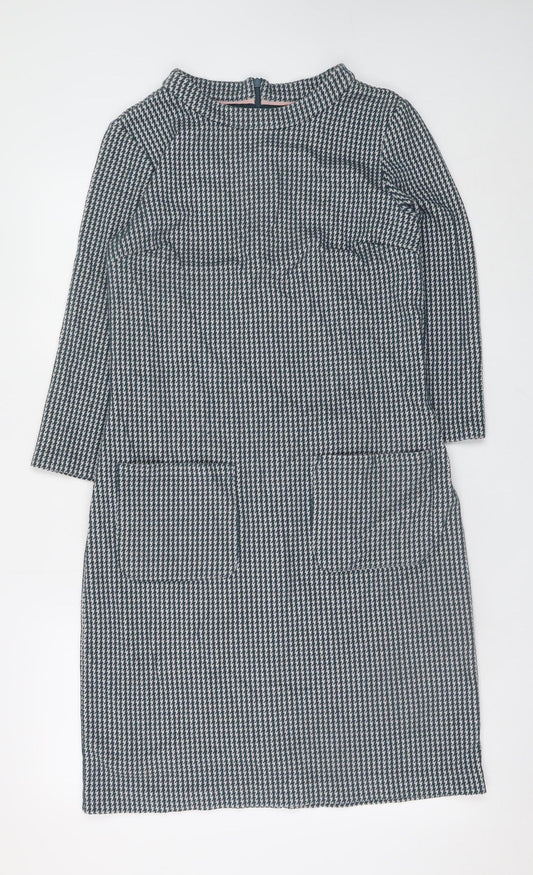 Boden Women Grey Houndstooth Shift Dress Size 12R 3/4 Sleeve Knit