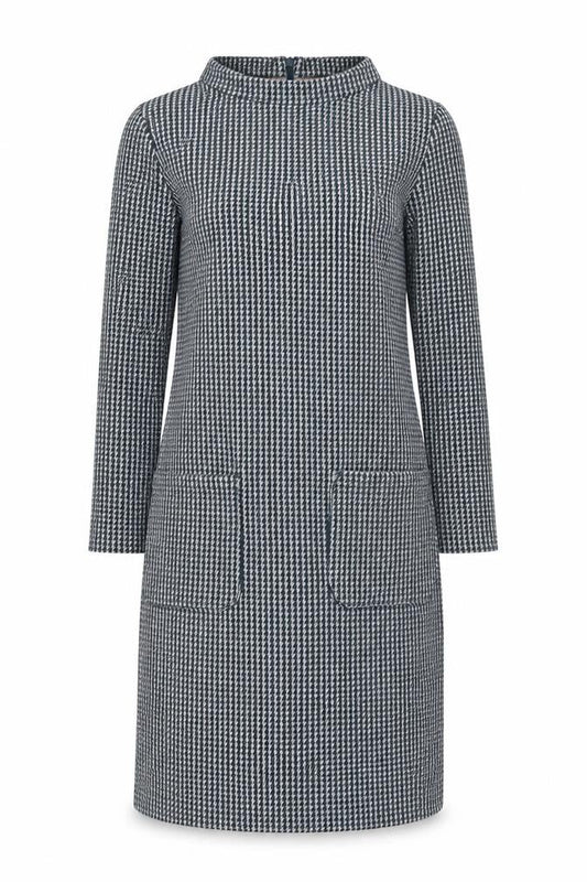 Boden Women Grey Houndstooth Shift Dress Size 12R 3/4 Sleeve Knit