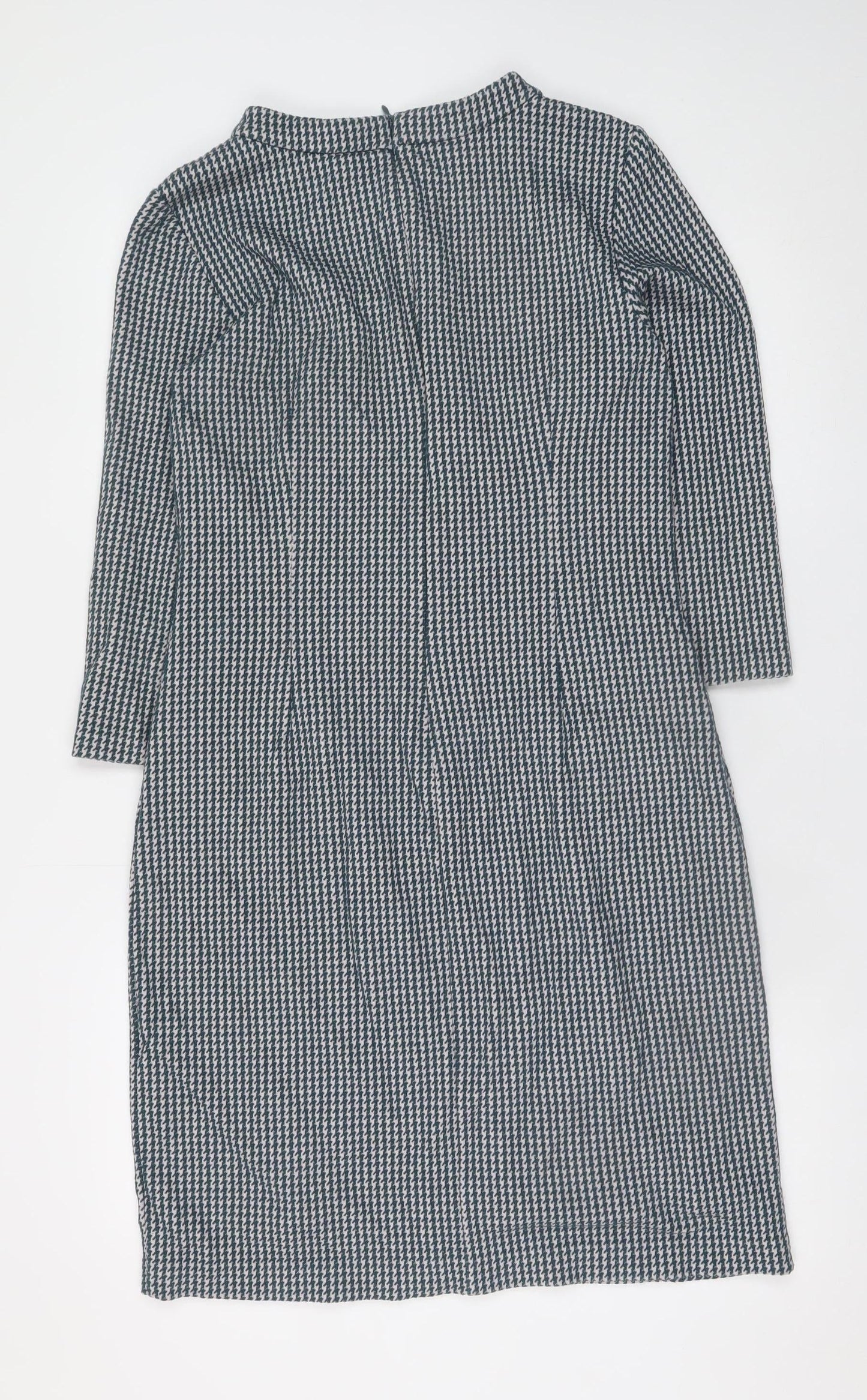 Boden Women Grey Houndstooth Shift Dress Size 12R 3/4 Sleeve Knit