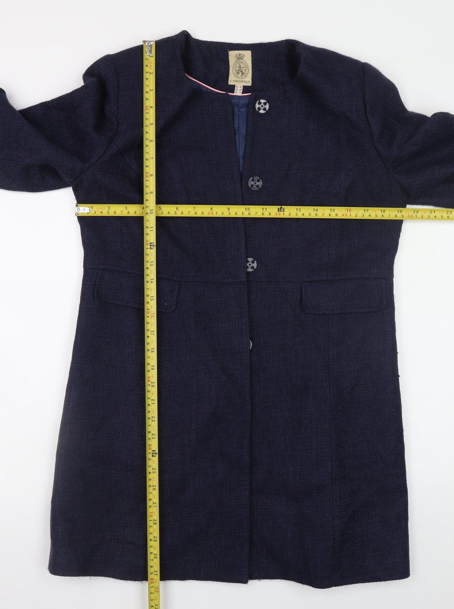 Cordings Womens Blue Wool Tweed Mid-Length Coat Size 12