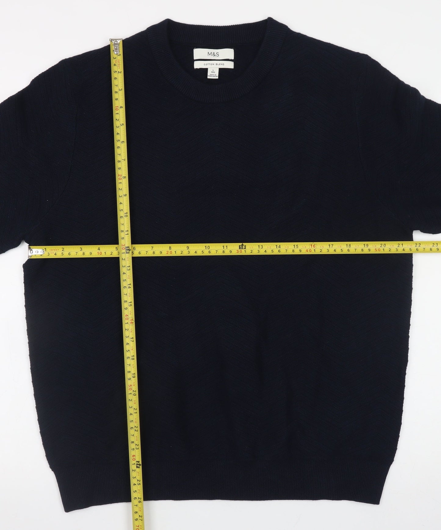 Marks and Spencer Men’s Blue Cotton Blend Crew Neck Jumper L